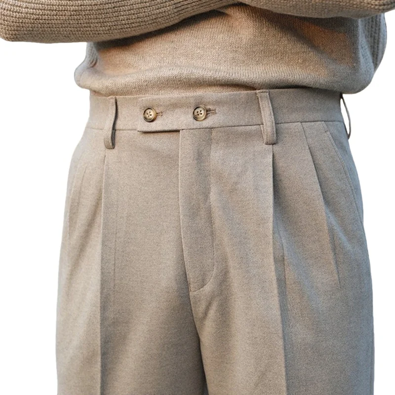 

Итальянские неаполитанские деловые повседневные брюки с высокой талией, мужские шерстяные прямые брюки в стиле ретро West, облегающие драпированные брюки для костюма