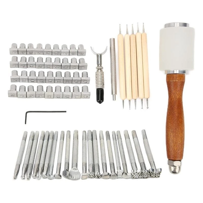 My Home Zinc Alloy And Beech Wood For DIY Leather Crafting Tool Set-21 Patterns Including Letters And Numbers For DIY Projects