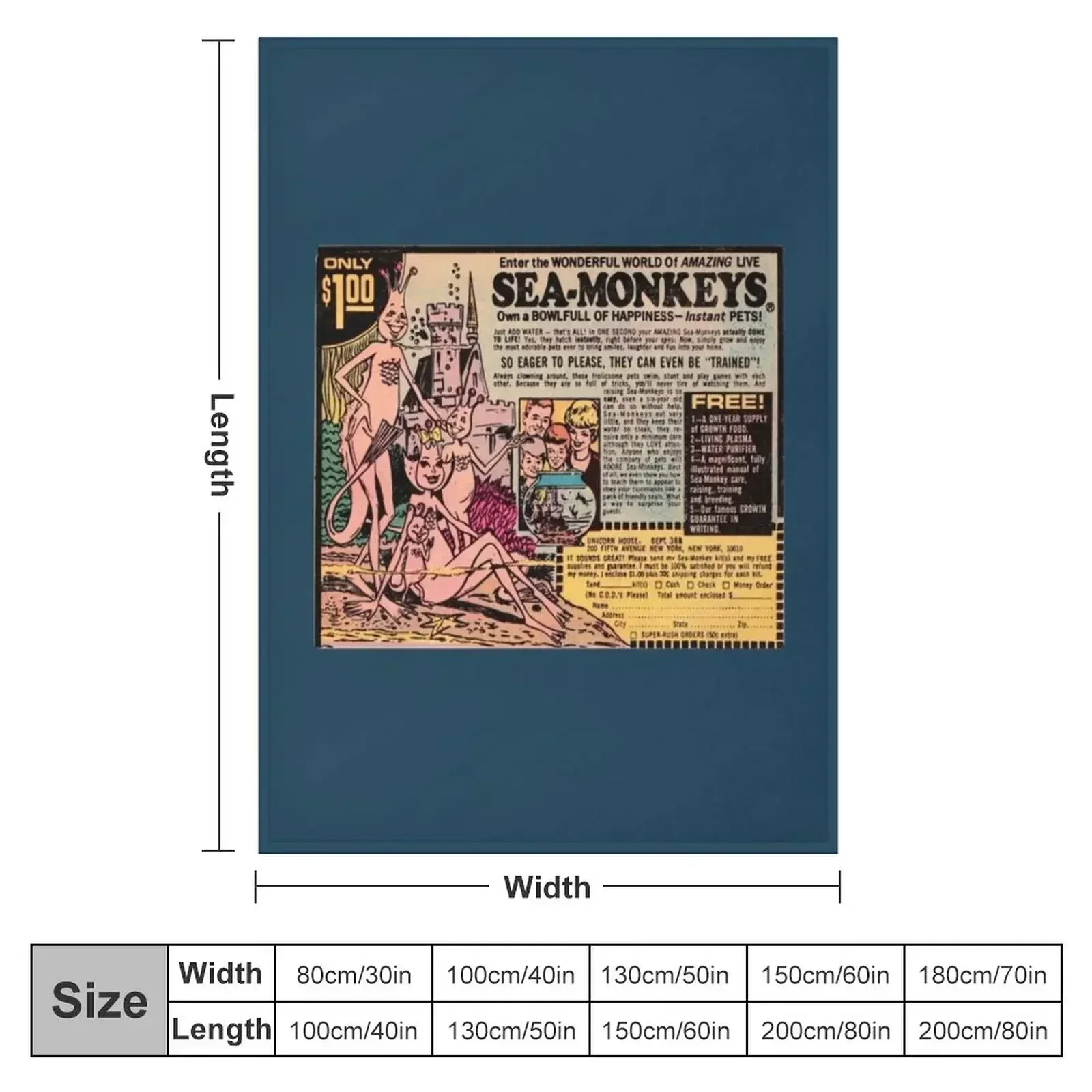 Vintage Sea Monkeys ad 1971 Throw Blanket couch cozy soft plush fuzzy picnic outdoor blanket