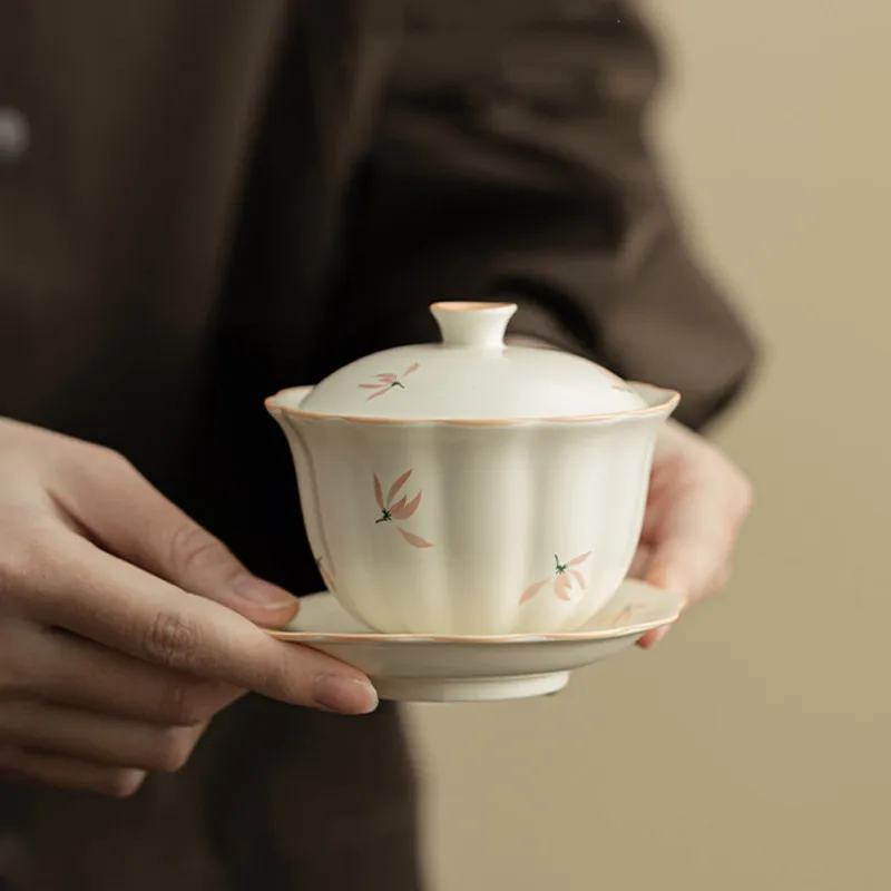 

Chinese Hand-painted Orchid Gaiwan Handmade Ceramic Teacup Tea Tureen Household Tea Bowl Travel Portable Teaware Accessories
