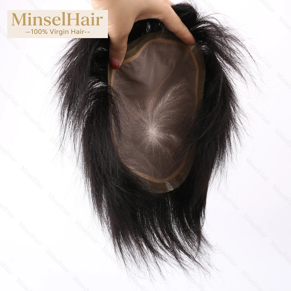 شعر مستعار للرجال الأكثر واقعية، قاعدة حريرية من شعر بشري بكر غير معالج مثل طبيعي من الجلد قابل للتبييض # 27 فائقة التهوية # 1ب