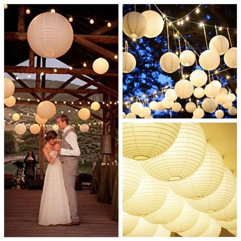 Beige Color Chinese Round Paper Lanterns 15-20-25-30-35-40cm for Wedding Event Party Decoration Holiday Supplies Paper Ball DIY