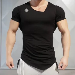 2020 Summer Fashion Brand T-Shirt Mens Gyms Clothing V-neck Short Sleeve Slim Fit T Shirt Ftiness Men compression Tshirt homme