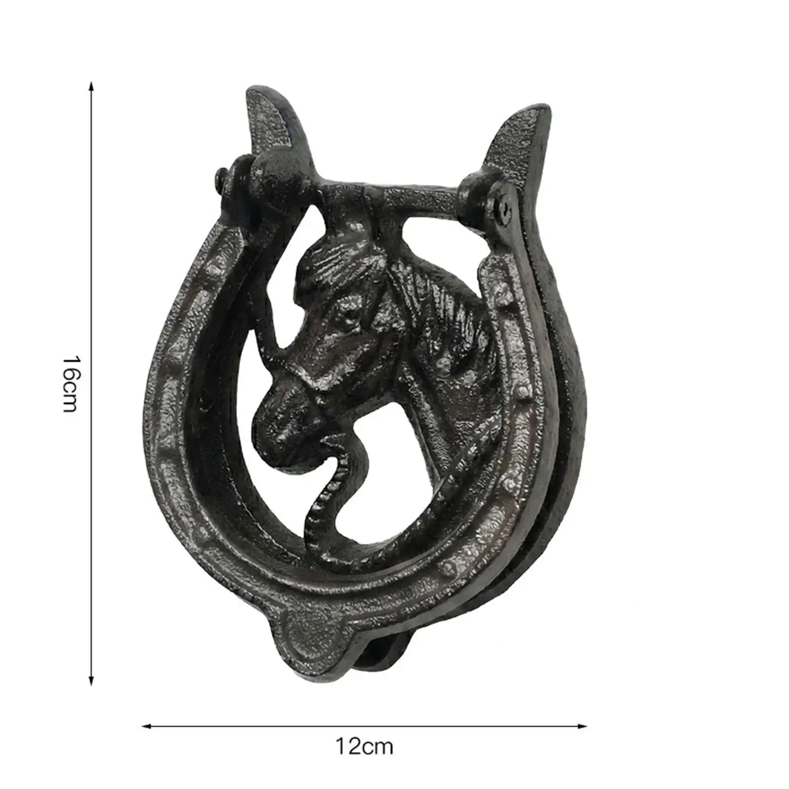 Immagine 7: Battente per Porta a Forma di Testa di Cavallo, Costruzione Classica in Ferro, Ornamenti Robusti per Porta d'Ingresso e Cancello