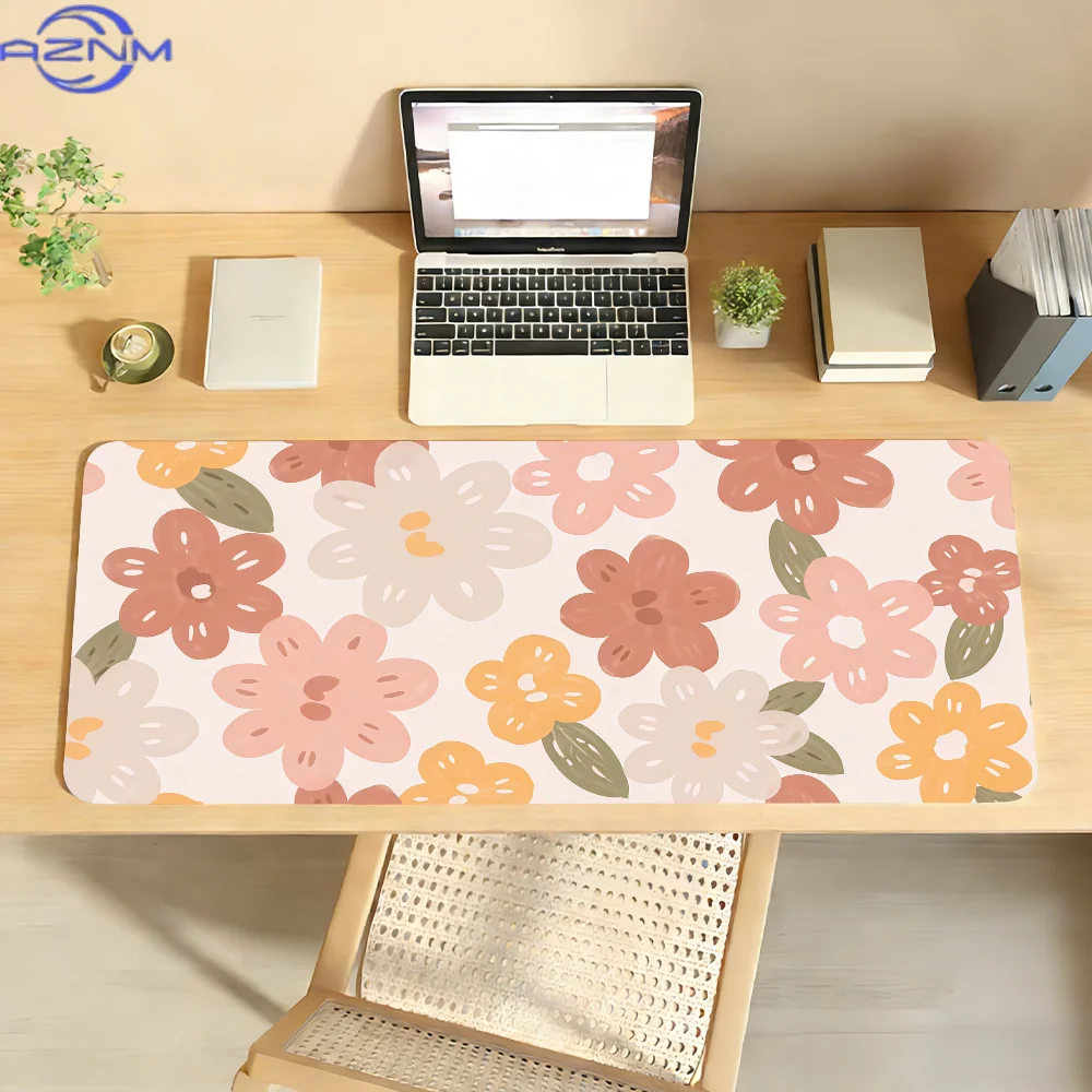 Tapis de souris Kawaii à motifs de fleurs variées, pour le bureau, les jeux et les claviers, antidérapant, grand format, imperméable