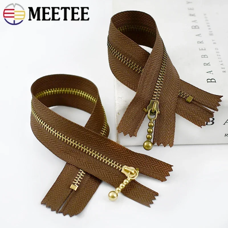 10Pcs Meetee 3# Metal Zipper Pure Copper 12cm-40cm Khaki Close-end Zips for Sewing Down Jacket Bags Jeans Clothing Accessories