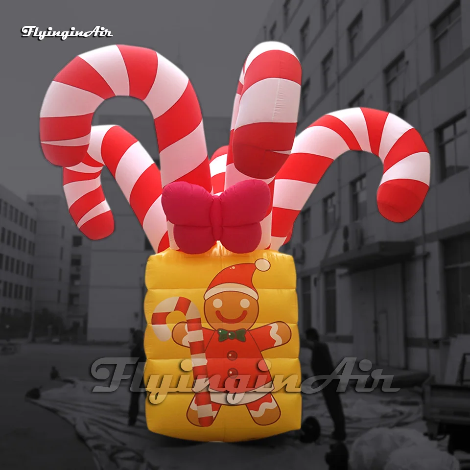 

6m Height Outdoor Large Christmas Inflatable Candy Cane Gift Box Replica For Park Decoration