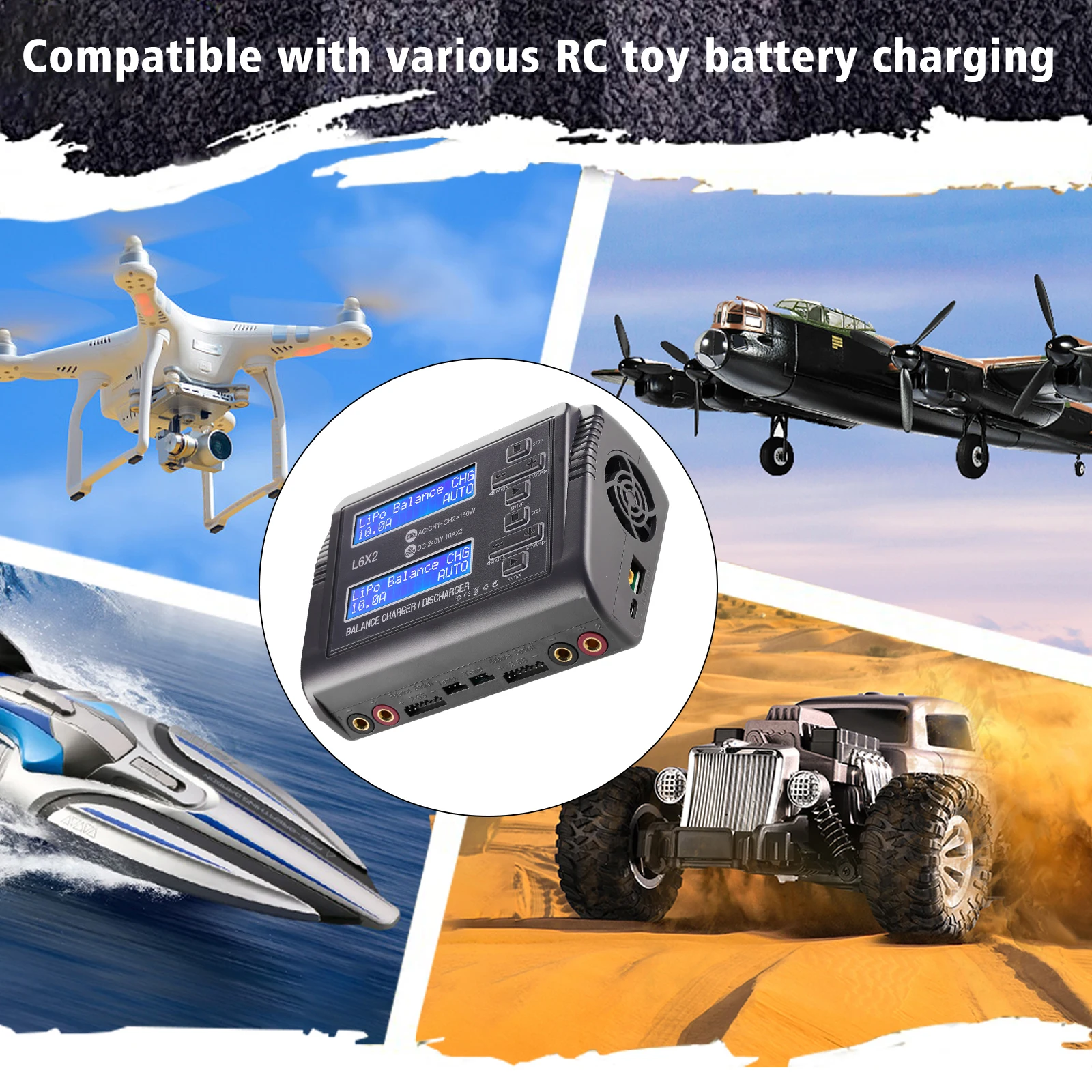 Nabíječka L6 DUO LiPo baterií AC 150W DC 240W 10A dvoukanálová DC RC vybíječka pro LiPo, LiHV, LiFe, Li-Lon, NiCd, NiMh, PB baterie - náhled 5