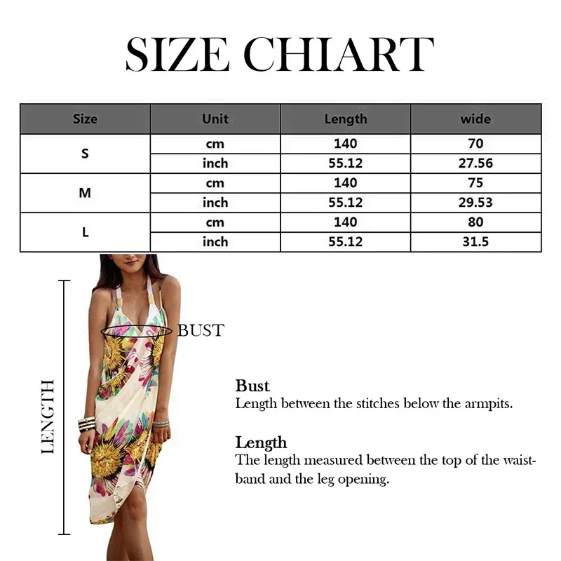 Printed Cover-ups Sexy Beach Dress Women Halter Sling Chiffon Beach Towel Bikini Wrap Pareo Skirts Open-Back Swimwear Dress