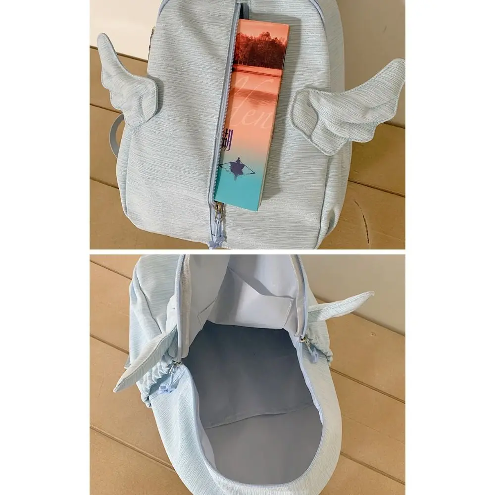 Y2k Süßer Engelsflügel-Rucksack, minimalistisch, mit mehreren Taschen, Nylon-Rucksack, große Kapazität, niedlicher Schulrucksack für Studenten, Alltagsrucksack – Detail 2