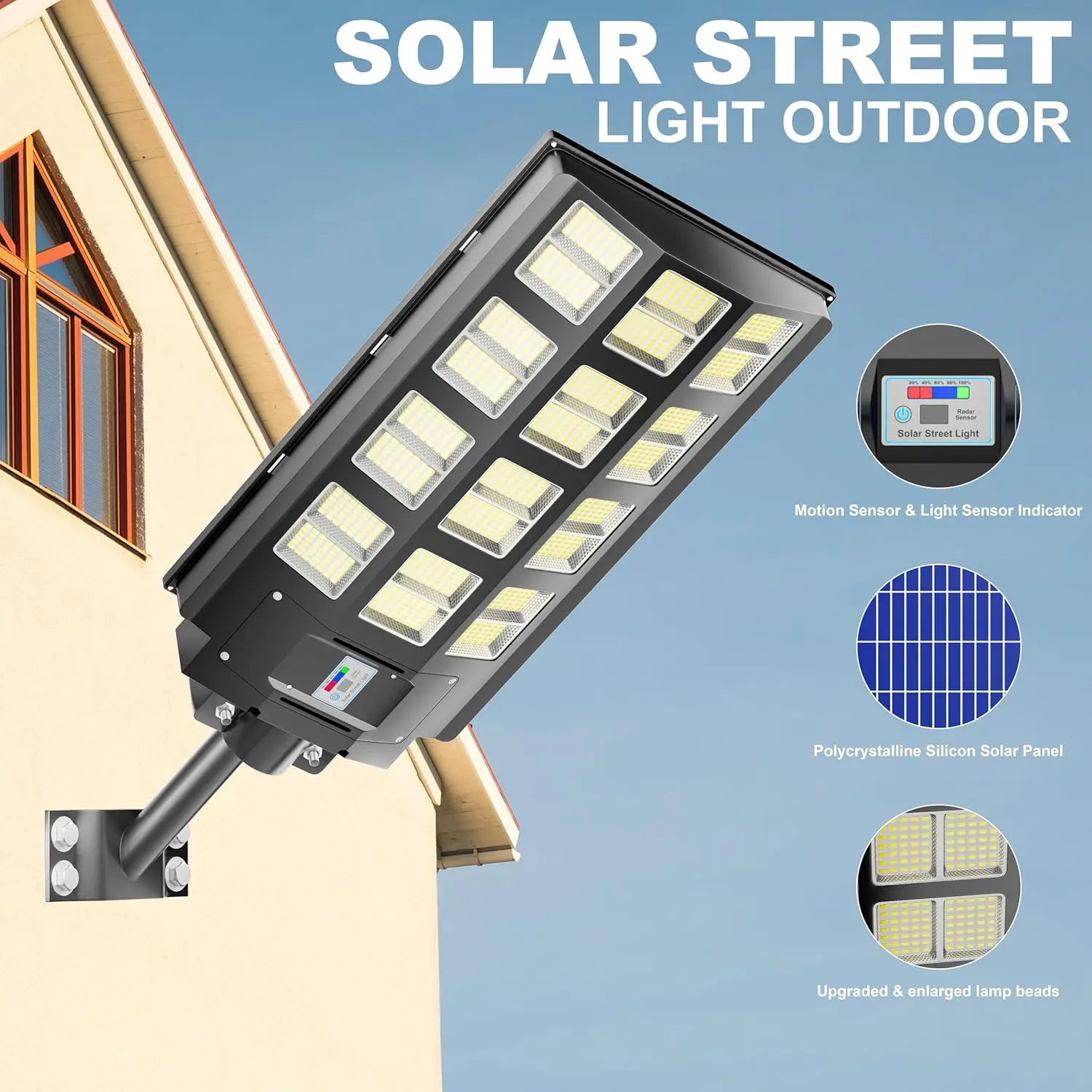 Farolas solares de 3200W para exteriores, luces de inundación solares de 240000 lúmenes con Control remoto y Sensor de movimiento, impermeables IP66