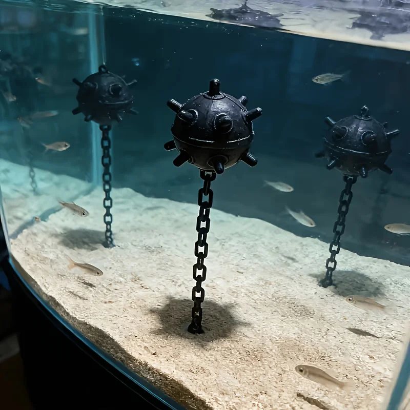 Cool Mine Aquarium Ornaments 3D Printing Underwater Mine Decor with Chain Fish Tank Decor Navigation Themed Aquarium Decorations