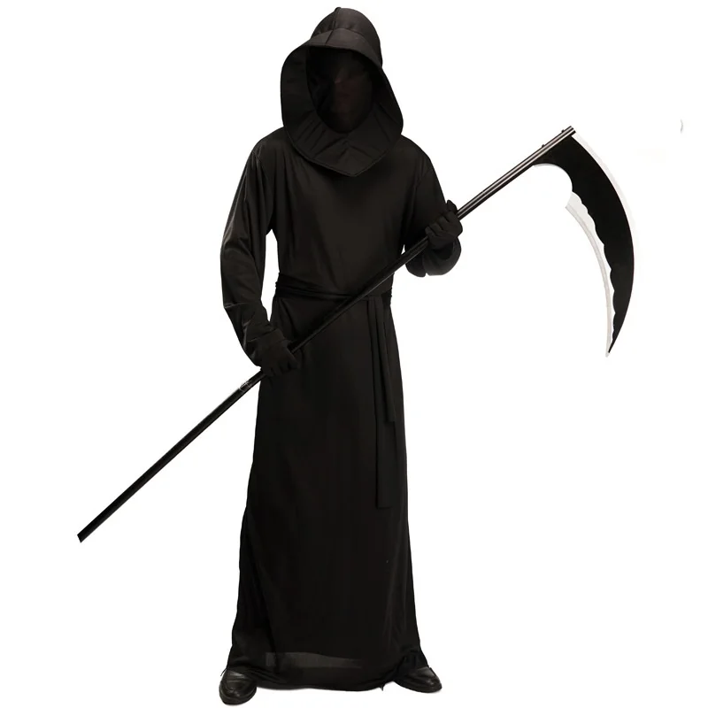 Halloween Grim Reaper Bodysuit Horror Death Cosplay Zwarte Mantel Kostuum Kind Volwassen