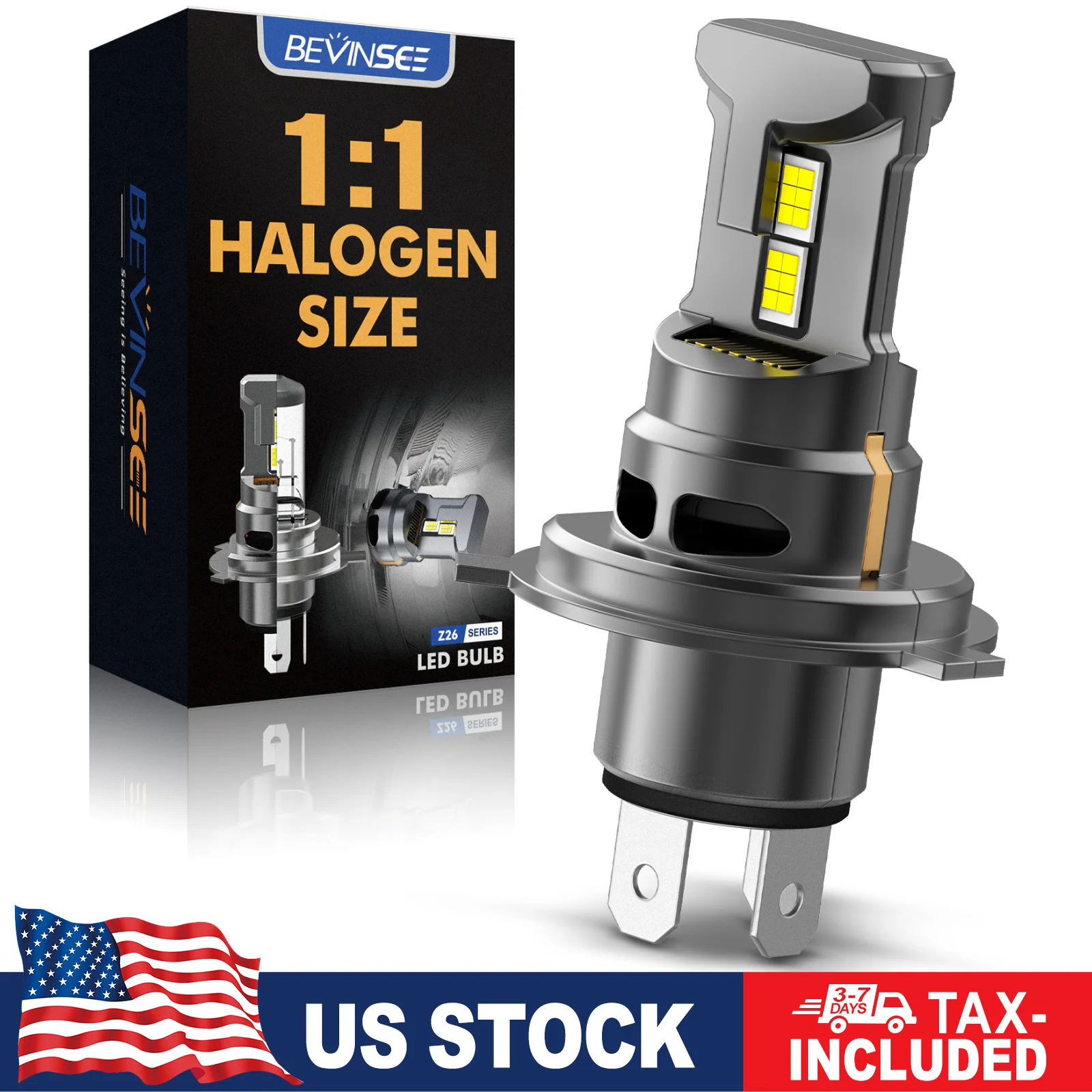 

BEVINSEE H4 LED Motorcycle Headlight Bulb CANBUS Ready 35W 6000LM Hi/Lo Beam Plug&Play with Cooling Fan for Honda Yamaha Suzuki