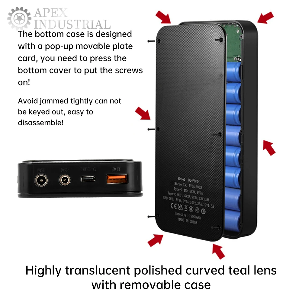 8/10*18650 Battery Power Bank Case USB Type C Charge DIY Shell Without Battery 22.5W PD QC3.0 Quick Charge Welding Free