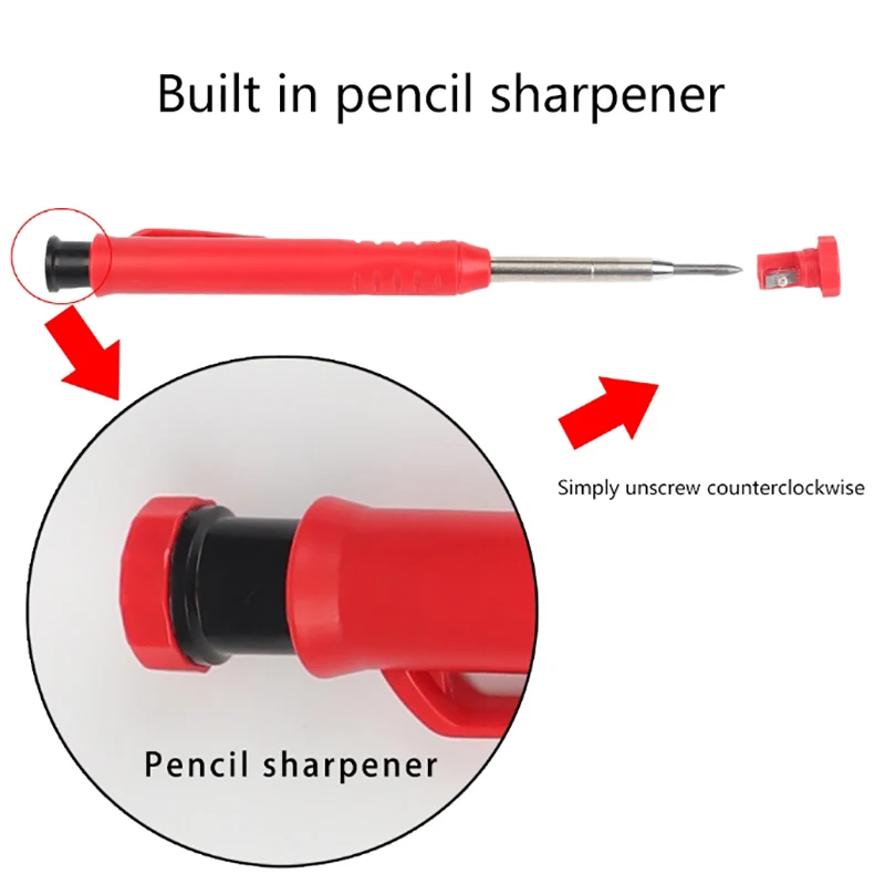 Solid Carpenter Pencil Mechanical Construction Marking Scriber Lead Built-in Sharpener