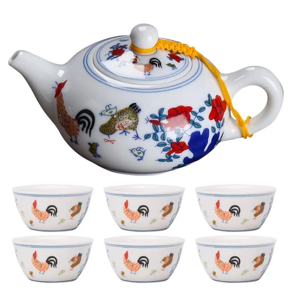 

Doucai Chicken Cup Ceramic Brewing Teakettle Teapot Teacups Vintage for Stovetop Retro Chinese Style