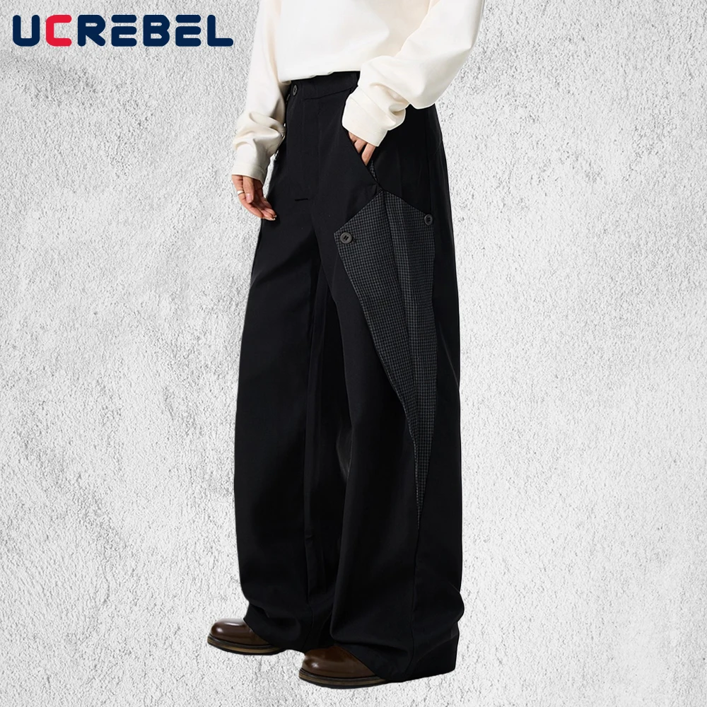 

Клетчатые лоскутные повседневные брюки мужские ретро High Street прямые широкие брюки мешковатые мужские брюки