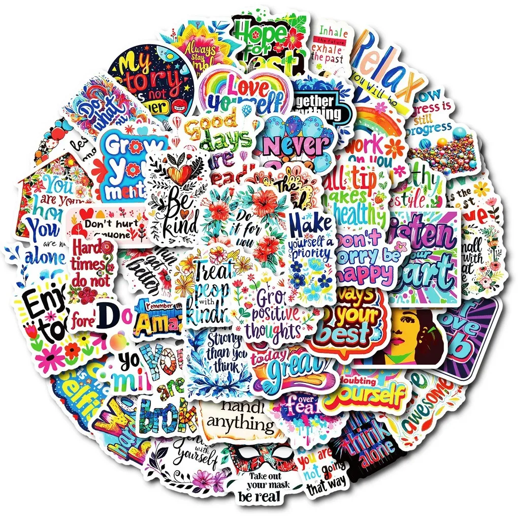 50Pcs Uplifting English Quote PP Stickers, Positive Sunshine Motivational Slogan Waterproof Decals for DIY AnimeWorlds Store