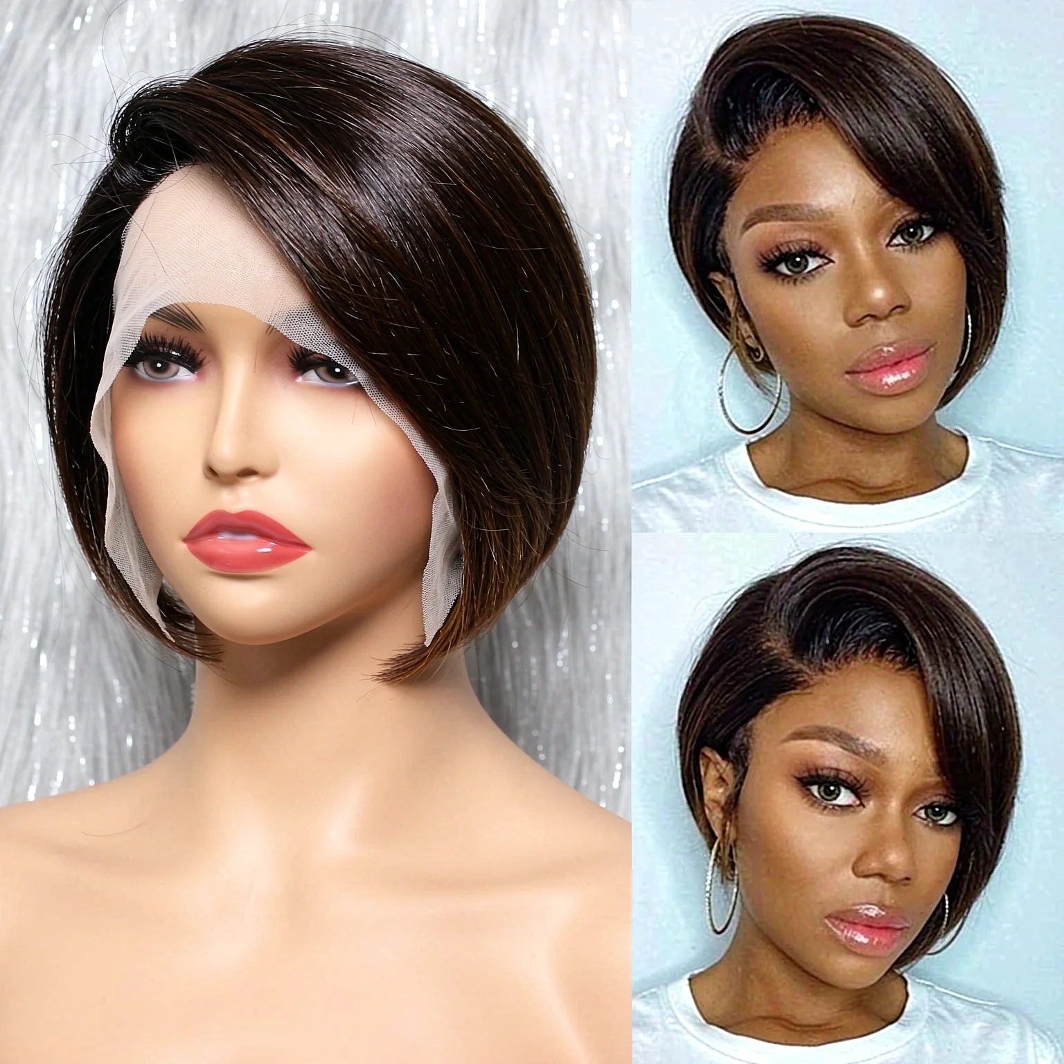 8 Inch Straight Short Bob Wig 13x4 HD Lace Front #27 Blonde Ombre Brown Brazilian Human Hair Natural Hairline for Black Women