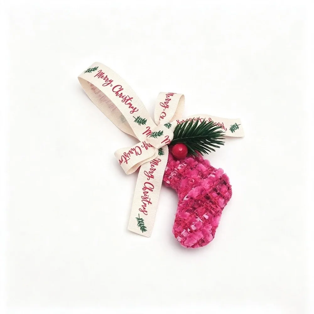 3D Christmas Bow Bell Pendant Sparkling Christmas Stocking Xmas Tree Pendant Festival Pinecone Xmas Gift Hanging Decorations