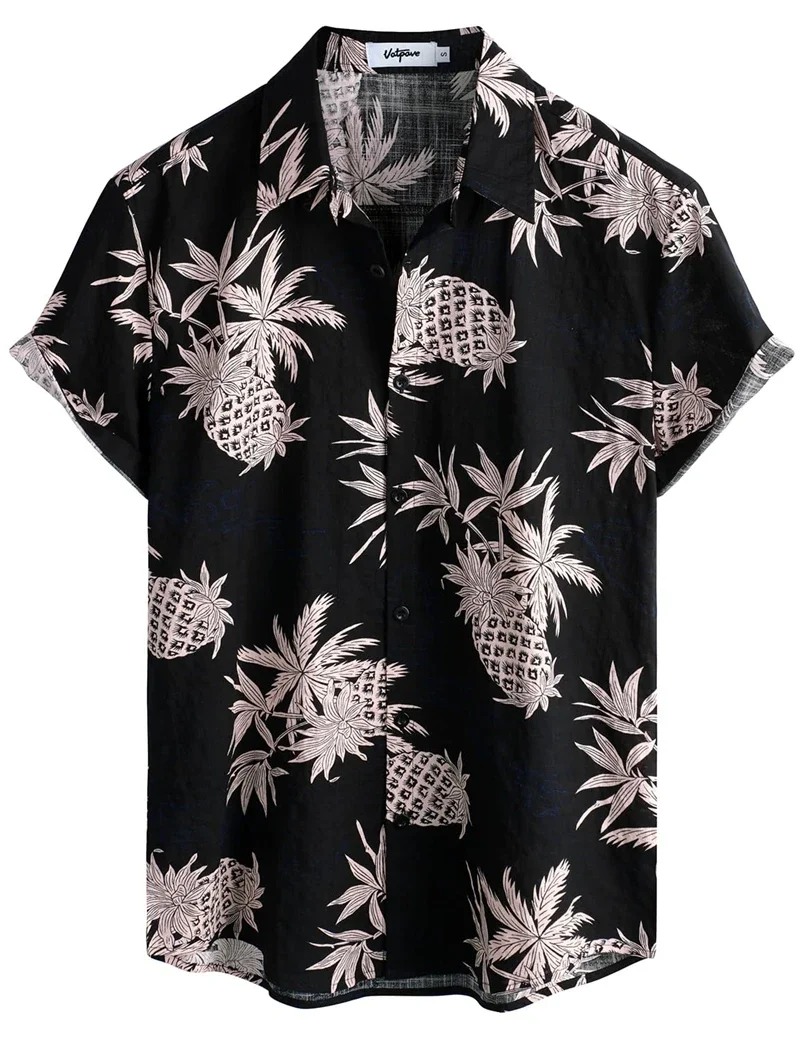 

Fashion Shirt Plus Size Short Sleeve Summer Coconut Tree Print Shirts Men's Hawaiian Vintage Button Beach Leisure Men Clothing