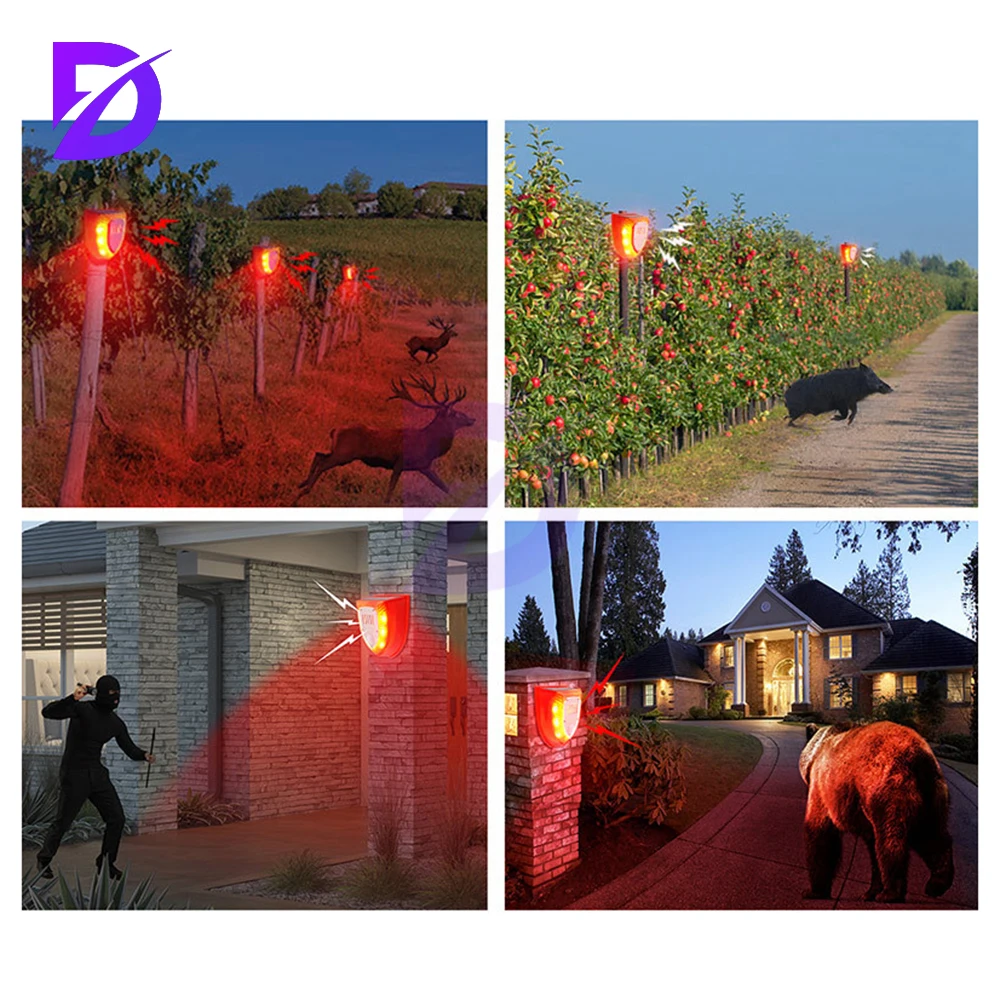 Alarm Animal Repellent Anti-wild Boar Drive Professional Alarmanti-theft Flashing Remote Control Siren Sensor Alarm Light