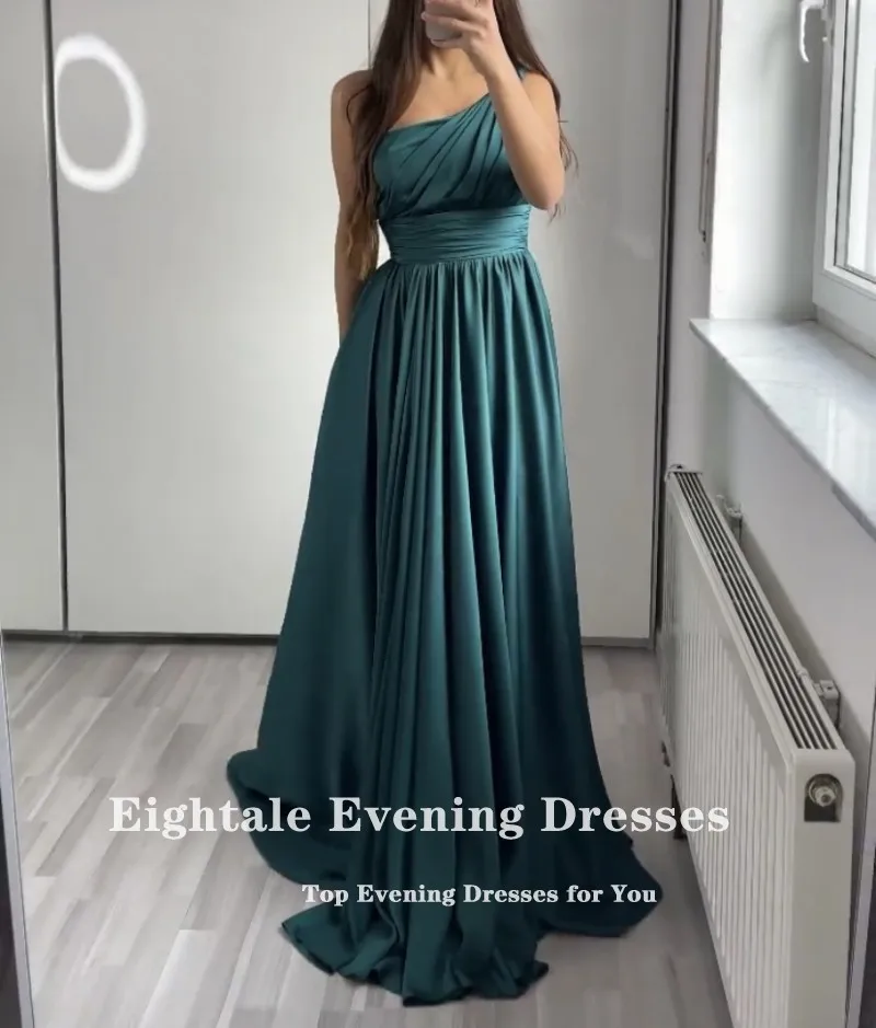 Eightale Green Evening Dress for Wedding Party Satin A-Line Floor Length Arabic Dubai Prom Gowns Celebrity Dress image 4