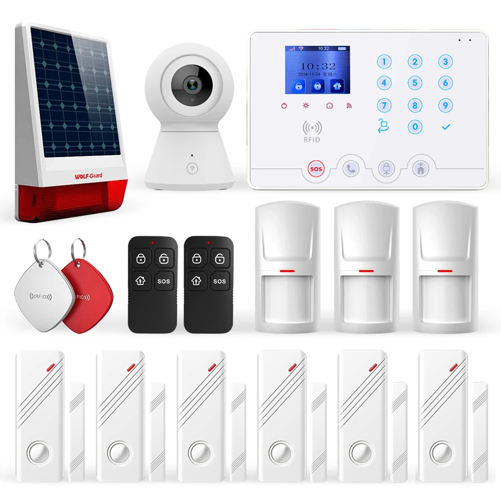 

Wolf-Guard Wifi 4G LCD Home Alarm Security System TuYa APP Control DIY Camera Solar Siren PIR Detector Door Sensor