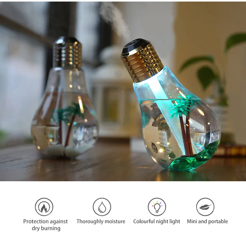 USB Air Humidifier Bulb Lamp Shape Decorative Lights Atomizer With Colorful LED Night Light for Office Desk Bedroom Home Decor