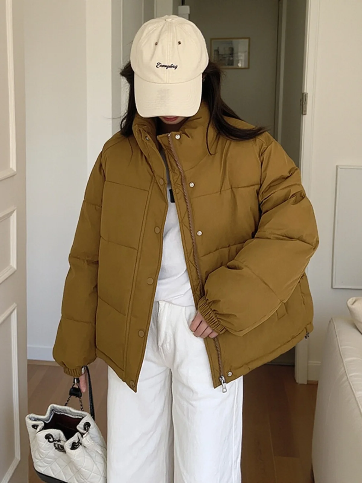 Sli ort Thiened Cotton Jaet Damen Winter Warm Faionable Koreanische Version Loose Fit Pure Color Button-Down-Mantel