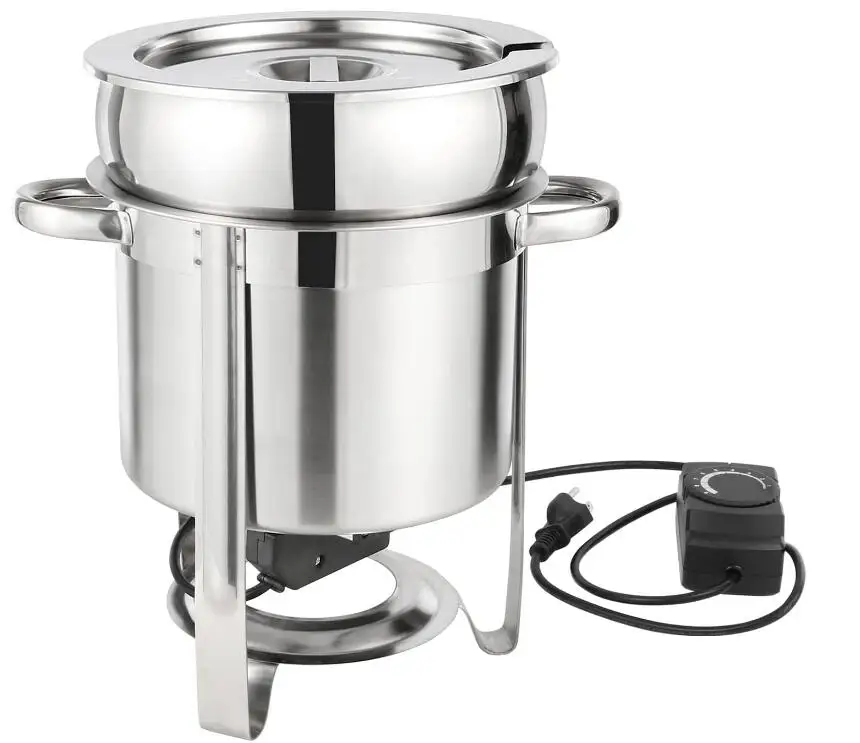 

Soup Chafer 7 QT Stainless Steel Round Soup Warmer with Electric Heating Plate, Large Marmite Soup Chafer with Pot Lid and Frame