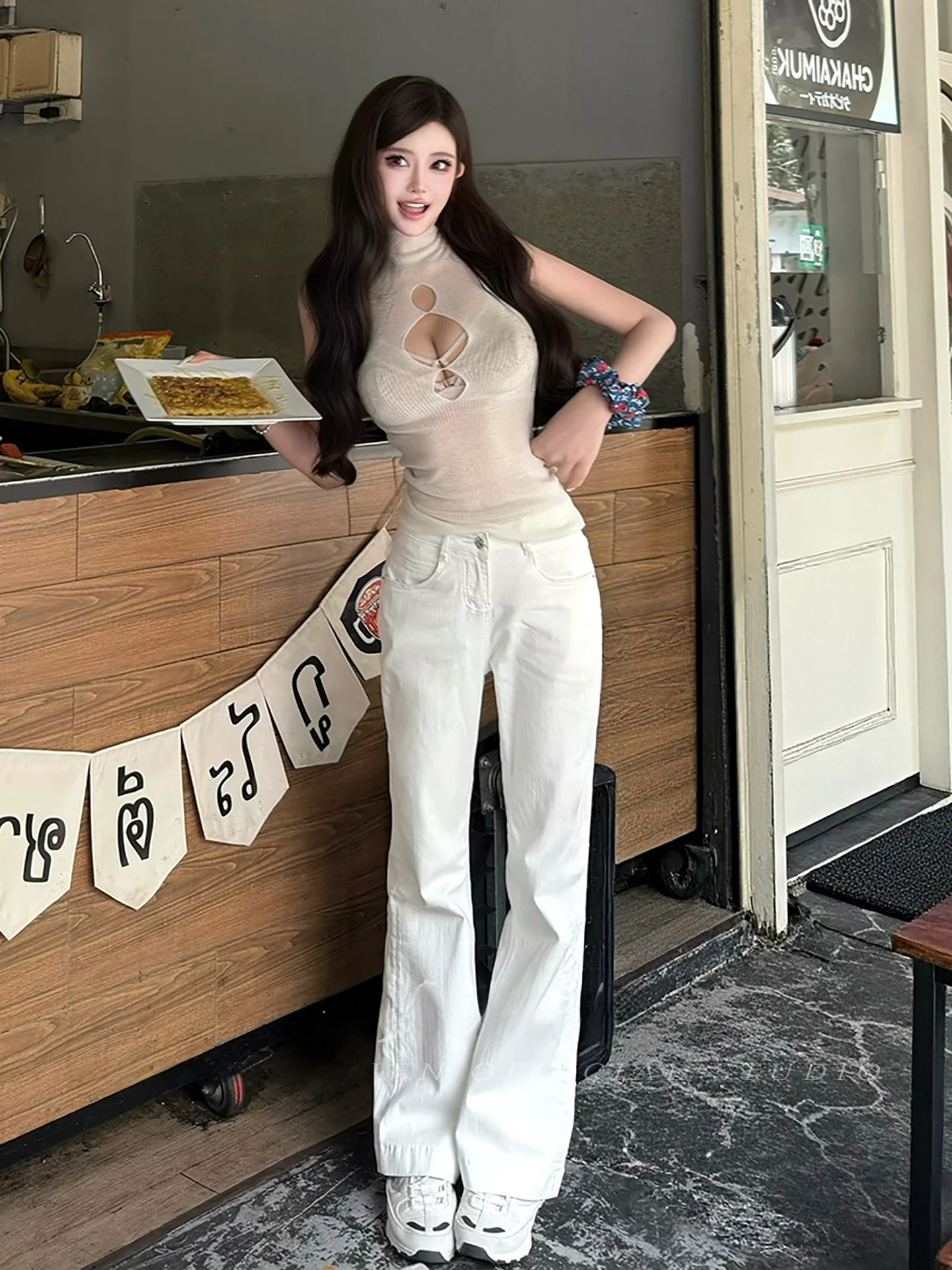 

Loose Fit High Waist Slimming Straight Leg Jeans Women's Micro Flared Denim Pants Cotton Stretch Bootcut Trousers