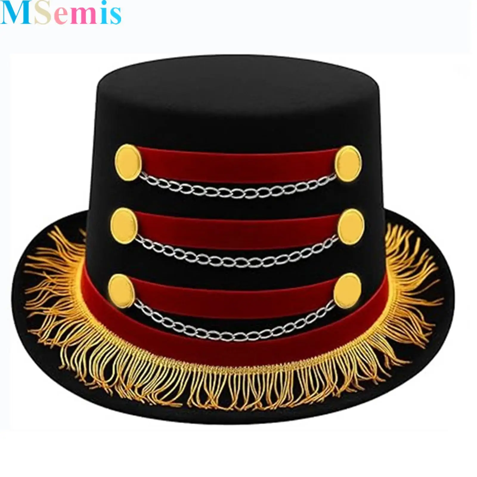 

Retro Ringmaster Top Hat Magician Hat Red Black Circus Coachman Hat Gold Fringe Carnival Burlesque Halloween Steampunk Role Play