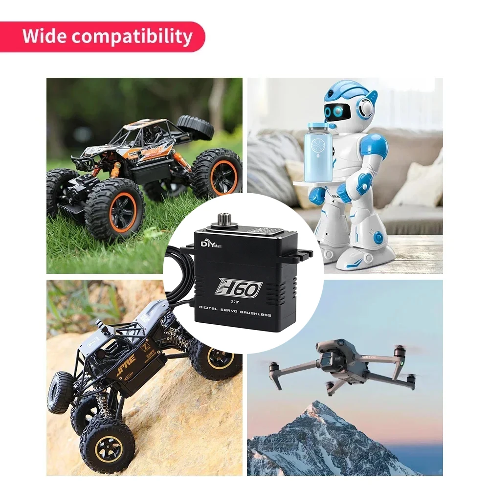 60kg Digital Servo 4.8V-8.4V Metal Gear High Torque Waterproof Brushless Motor For RC 1/10 1/8 Cars Crawler Boat Airplane