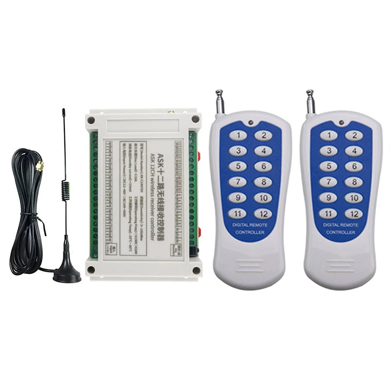 

433MHZ AC 110V 220V 380V 12CH RF Wireless Remote Control Switch System Transmitter & Receiver/lamp/Garage Door/shutters/window