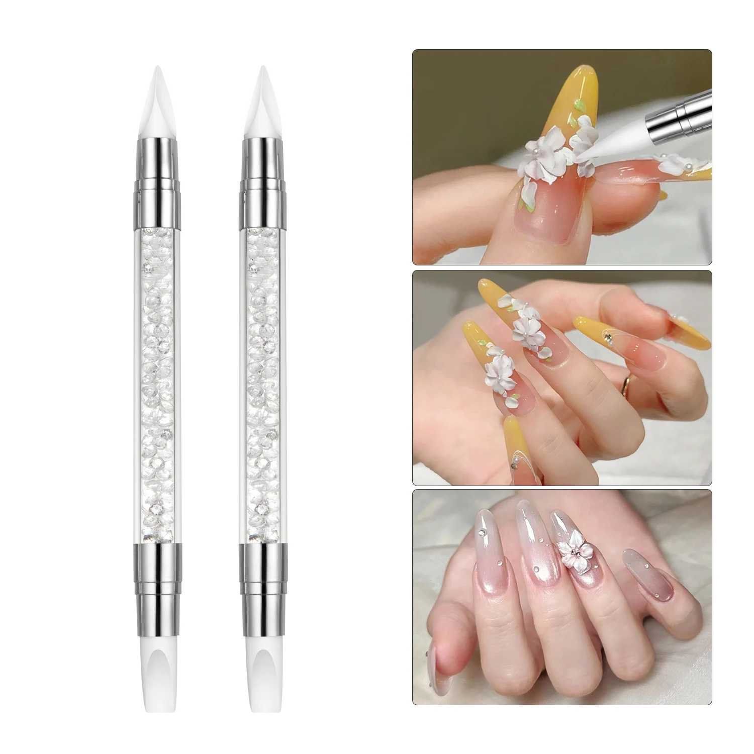 Dual-ended Silicone Sculpture Pen for Nail Art, Easy and Precise Nail Design Tool, 3D Carving Glitter Dotting Brush