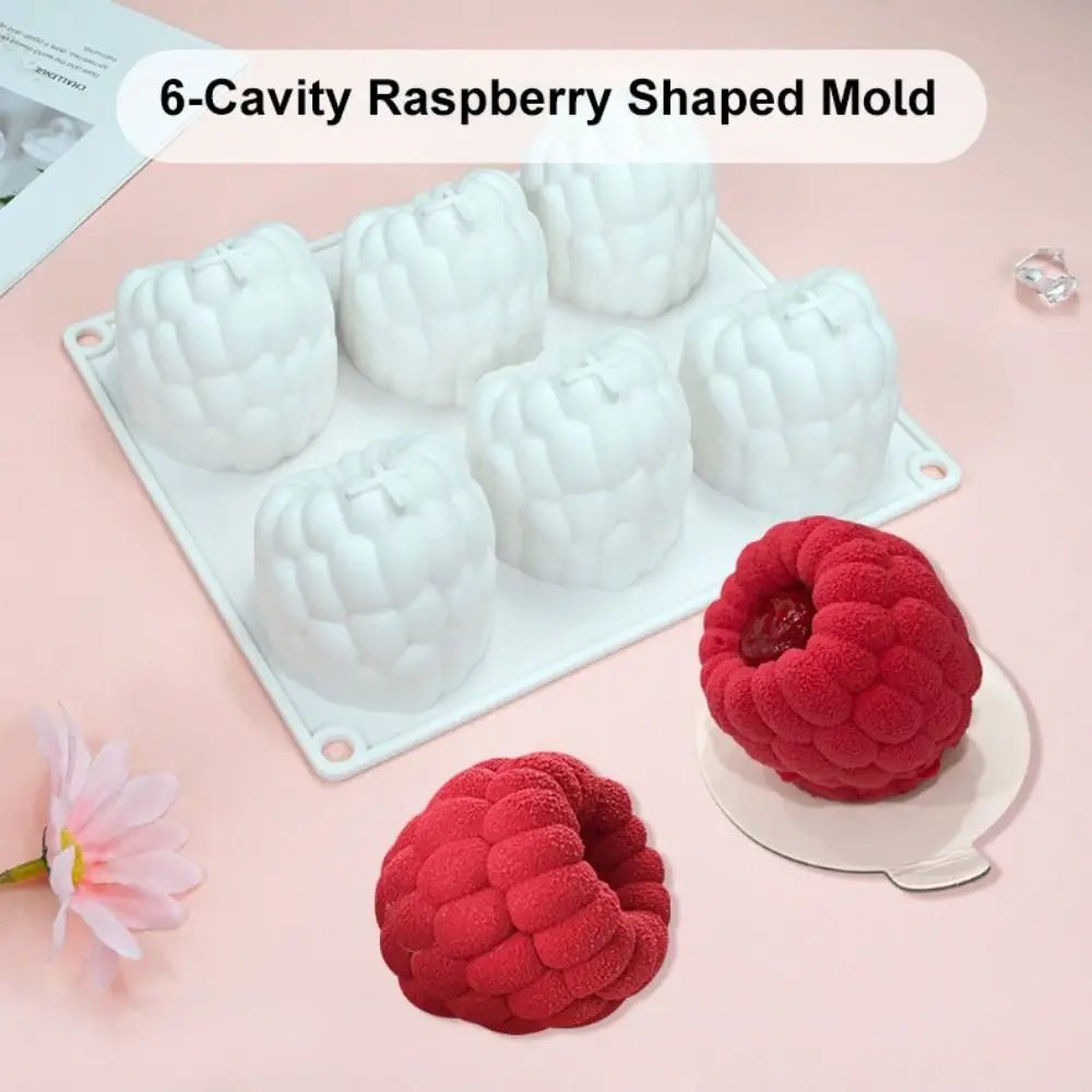 Forma de Silicone de Grau Alimentício em Forma de Framboesa com 6 Cavidades, Forma de Assar Reutilizável para Chocolate e Pudim, Ferramentas de Decoração de Bolos DIY