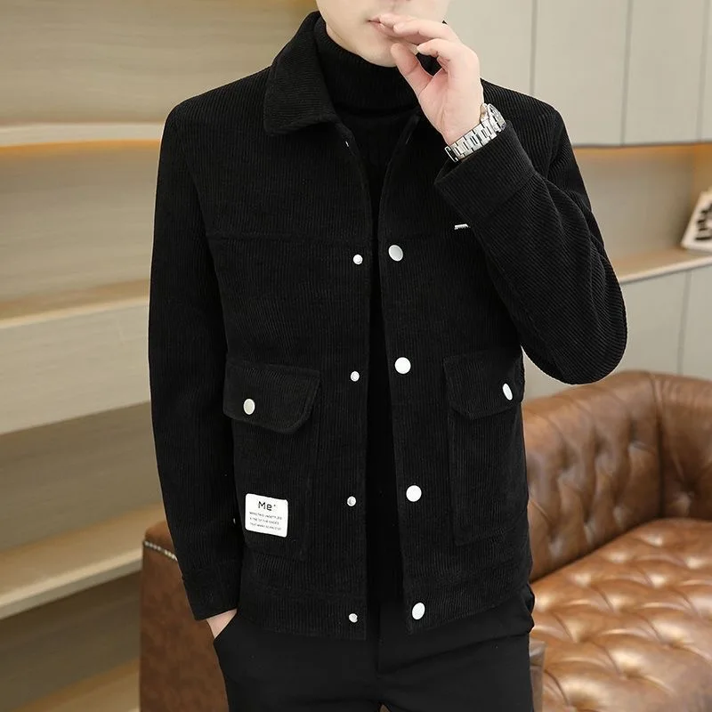 

2025 Autumn Winter New Men's Casual Collar Jaet Trendy Straight Hemline Long Sve Regular Thin Outerwear