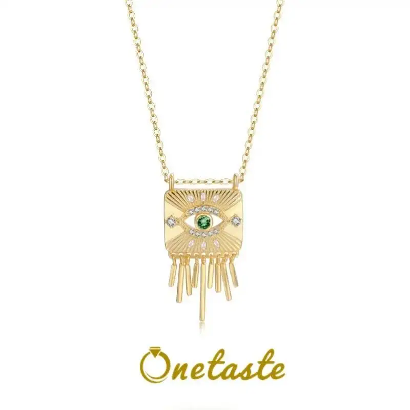 

925 Silver Gold Plated Oblong with Bar Tassels Pendant Necklace For Women Cubic Zirconia Evil Eye Fashion Chokers Necklaces Gift
