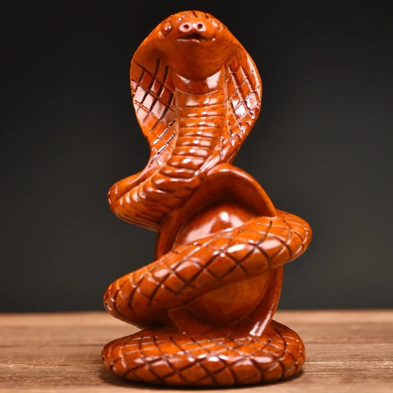 

Wooden Cobra Snake Figurine Ornament Rosewood， Carving Luck Snake Zodiac Crafts Home Decoration, Living Room, Buddha Hall, Gift