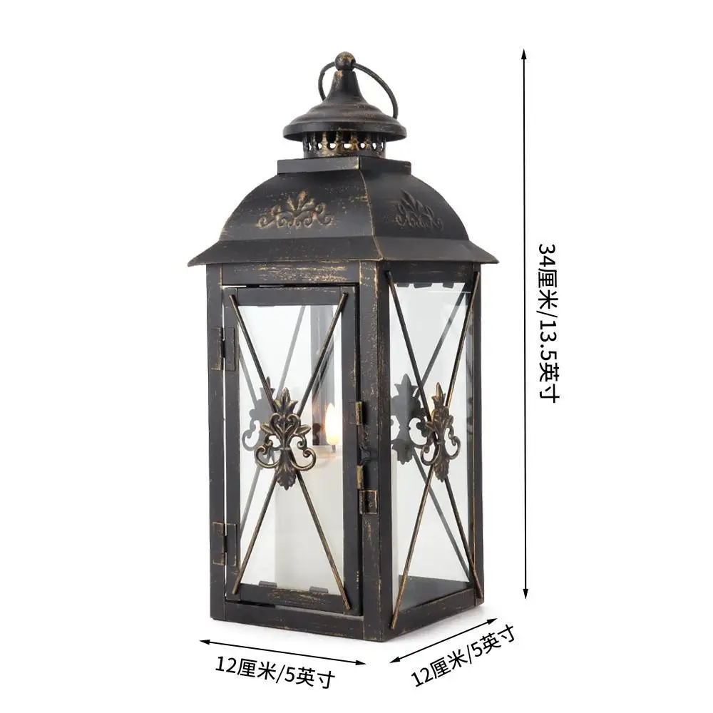 Black brush gold single package tempered glass metal lantern suitable for home decoration ornament retro style home lantern