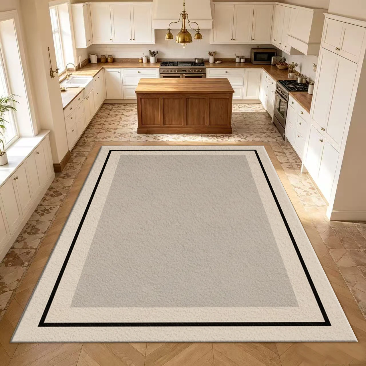 Simple Solid Color Beige Border Carpet, Simple Modern Carpet for Indoor Home and Office Flooring