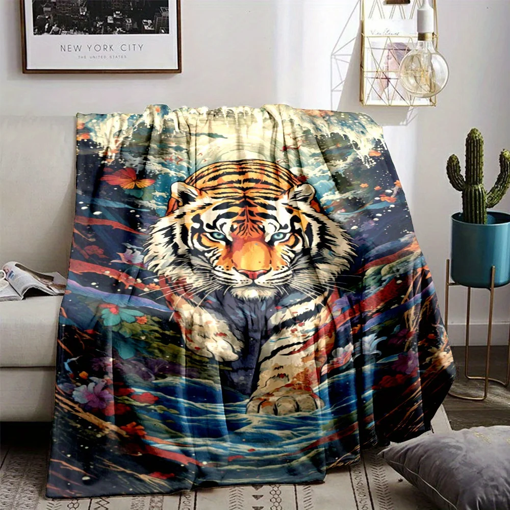 Realistic Tiger Jungle Art Blanket Throw for Bedroom Decor Home Decor Mural Print Cozy Bedspread 150x200cm