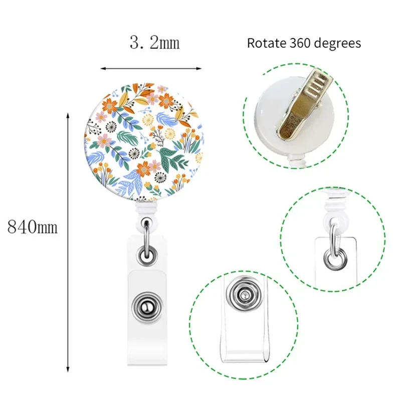 

Fresh Small Floral Retractable Easy To Pull Badge Reels Id Card Holder Retractable Keychain Landyard Porta Credencial