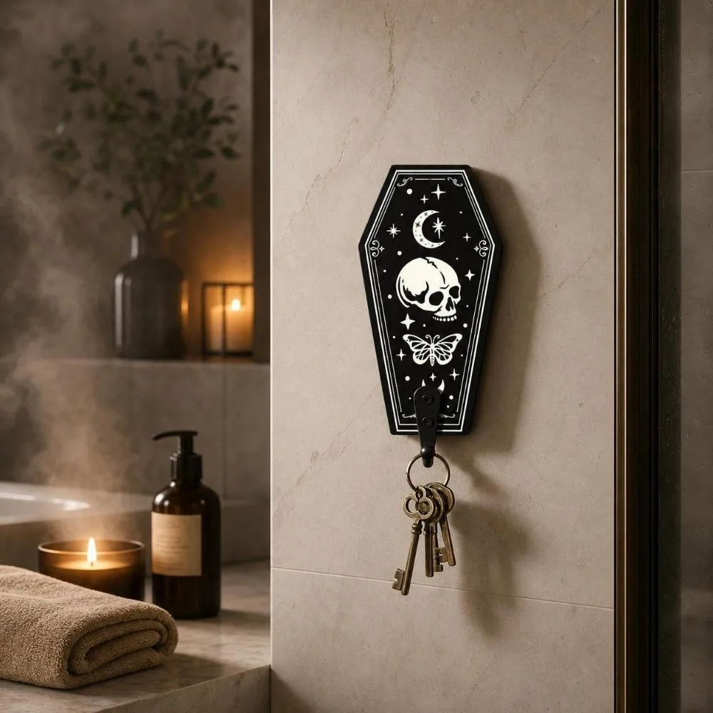 Characterful Wooden Halloween Skeleton Hook Flower Gothic Key Holder Multifunctional Space Saving Wall Hanging Hooks Small Space