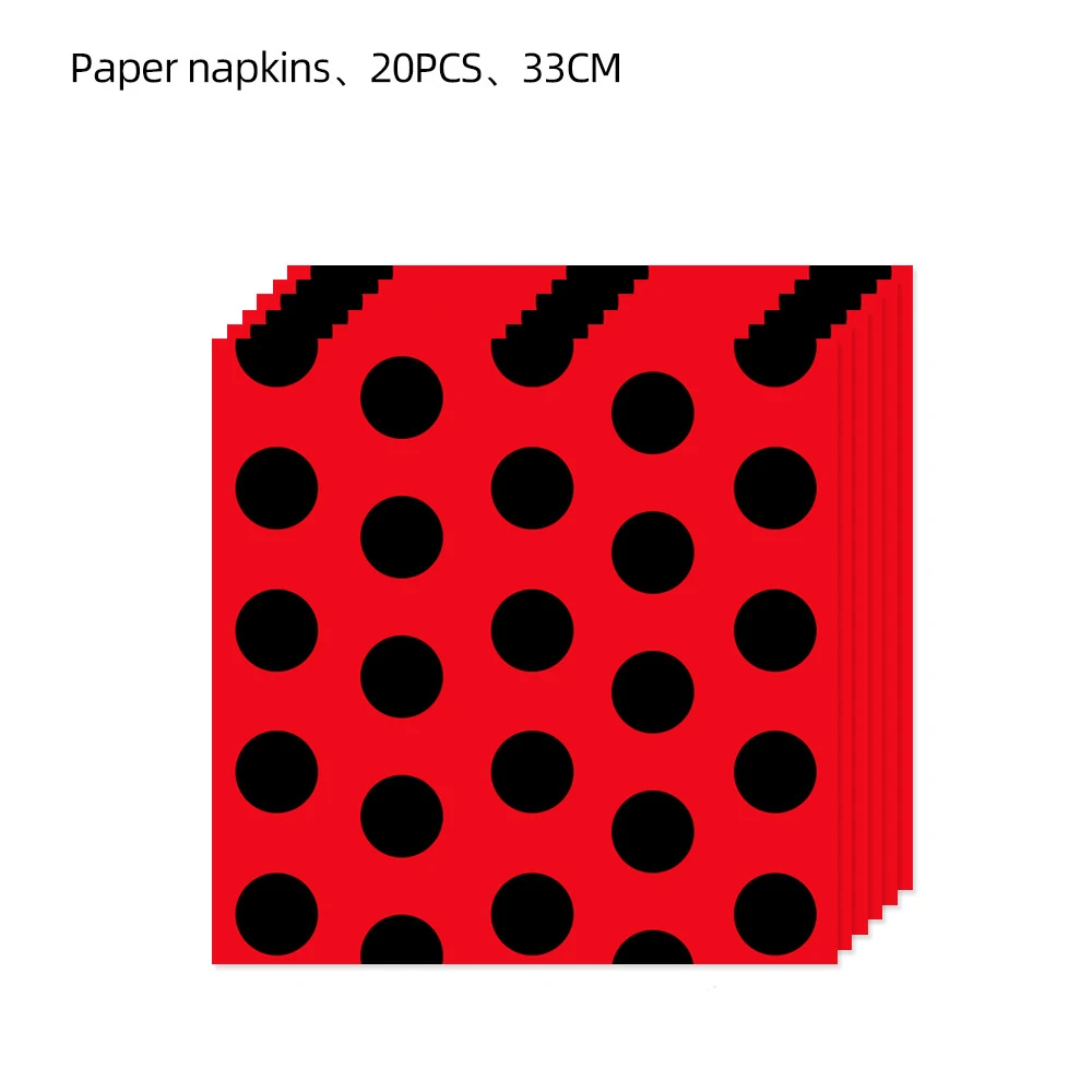 Red Ladybug Party Napkins Tableware 20pcs/lot Black Dots Birthday Print Dinner Napkins Baby Shower Supplies Decor Tissue