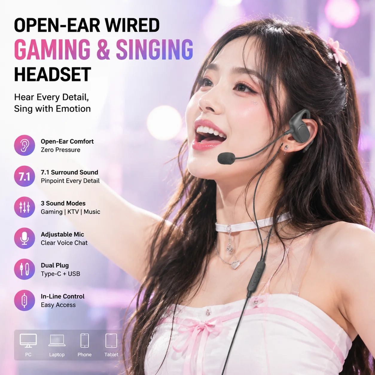 K2 Wired Headphones Over Open Ear With Microphone USB Professional Singing Headset Gamer Sound Card Gaming Earphone For xiaomi
