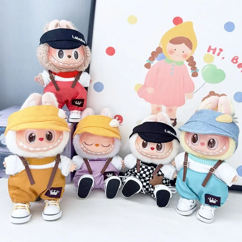 

For 17cm Labubu Stylish Outfit Clothes Crown Overalls Peaked Cap Set Labubu Outfit Accessories Labubu Ropa