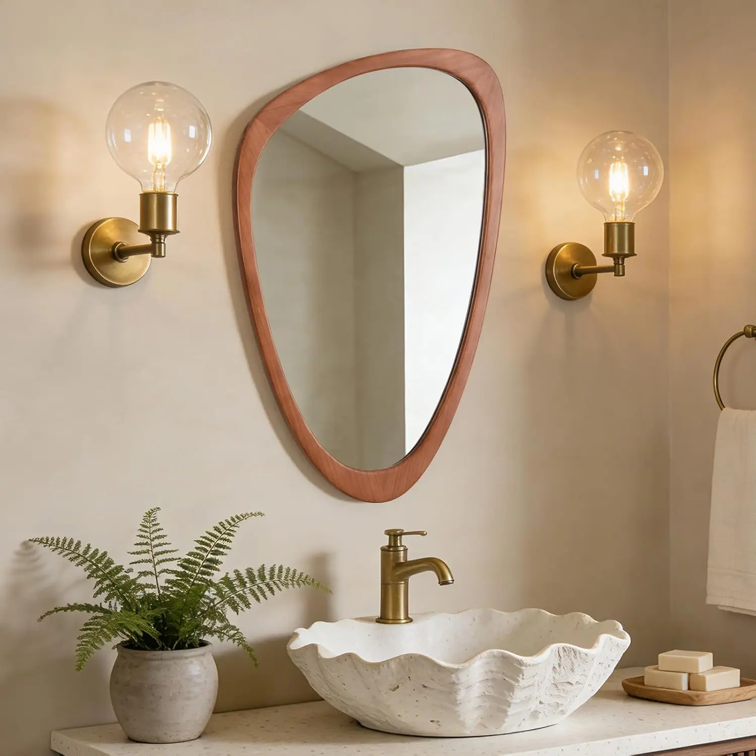 Asymmetrical Mirror, Irregular Wall Mirror, Wall Mirrors Decorative for Bedroom Living Room Entryway Hall, Wood Mirror for mid Century Modern Decor 30